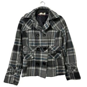 Grane Plaid Double-Breasted Coat | Grey, Black, Blue, Red